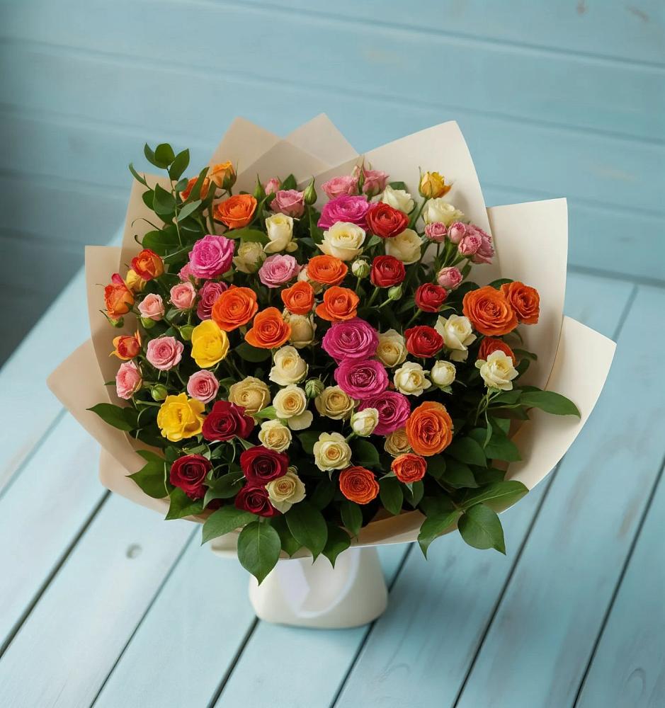 Букет Микс из разноцветных кустовых роз в Гаевской