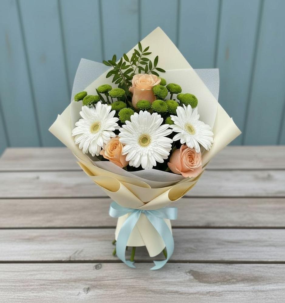 Букет цветов из: Герберы, Розы и Хризантемы в Гаевской