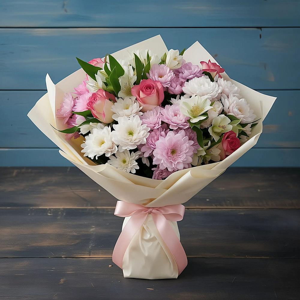 Букет цветов из: Хризантемы, Альстромерии и Розы в Гаевской